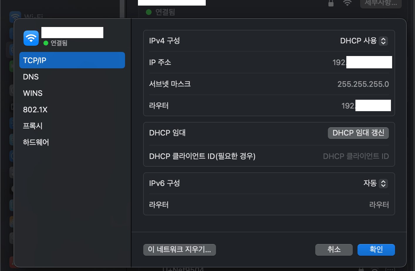 맥북 IP 정보 화면