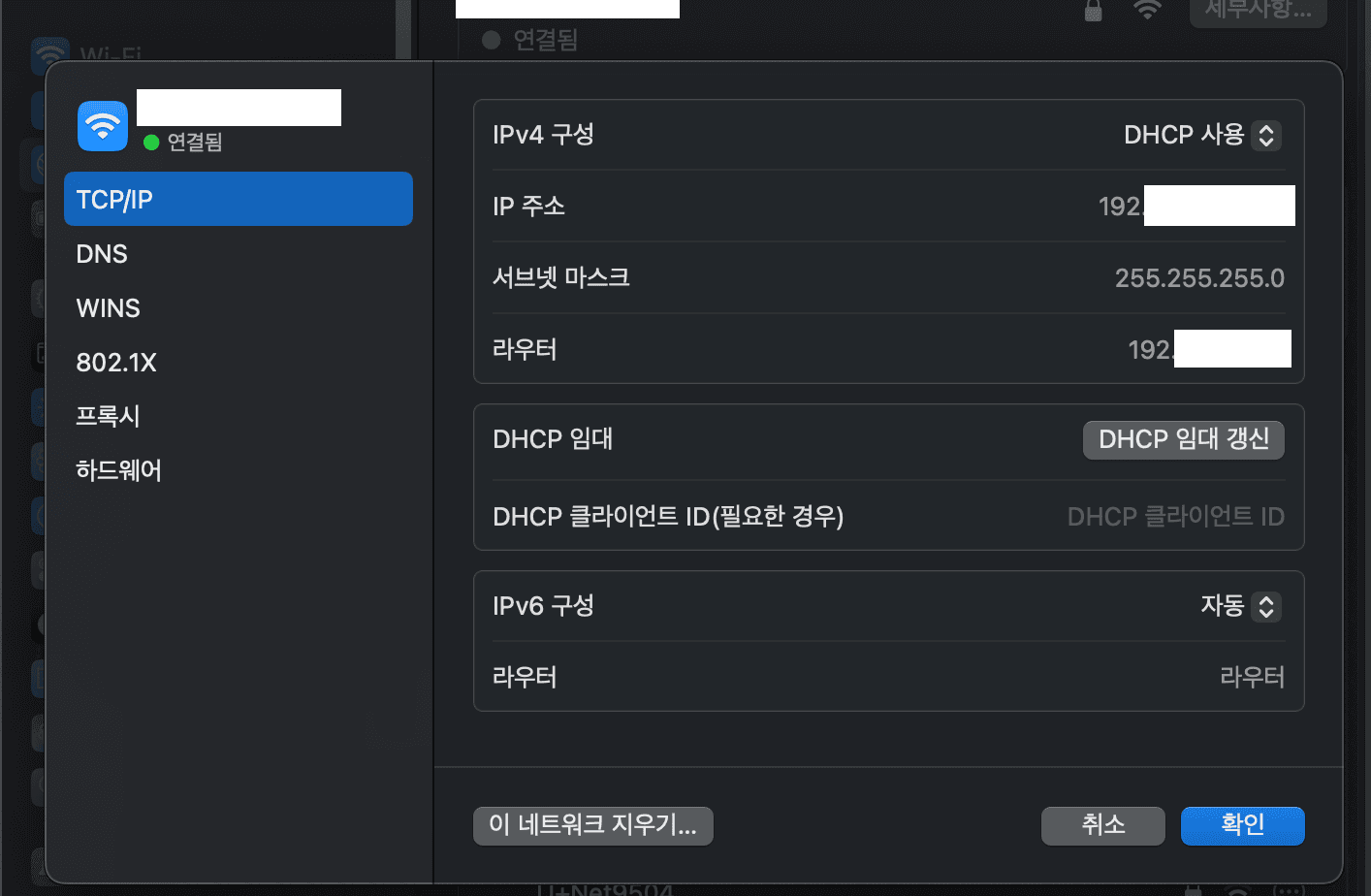 맥북 IP 정보 화면