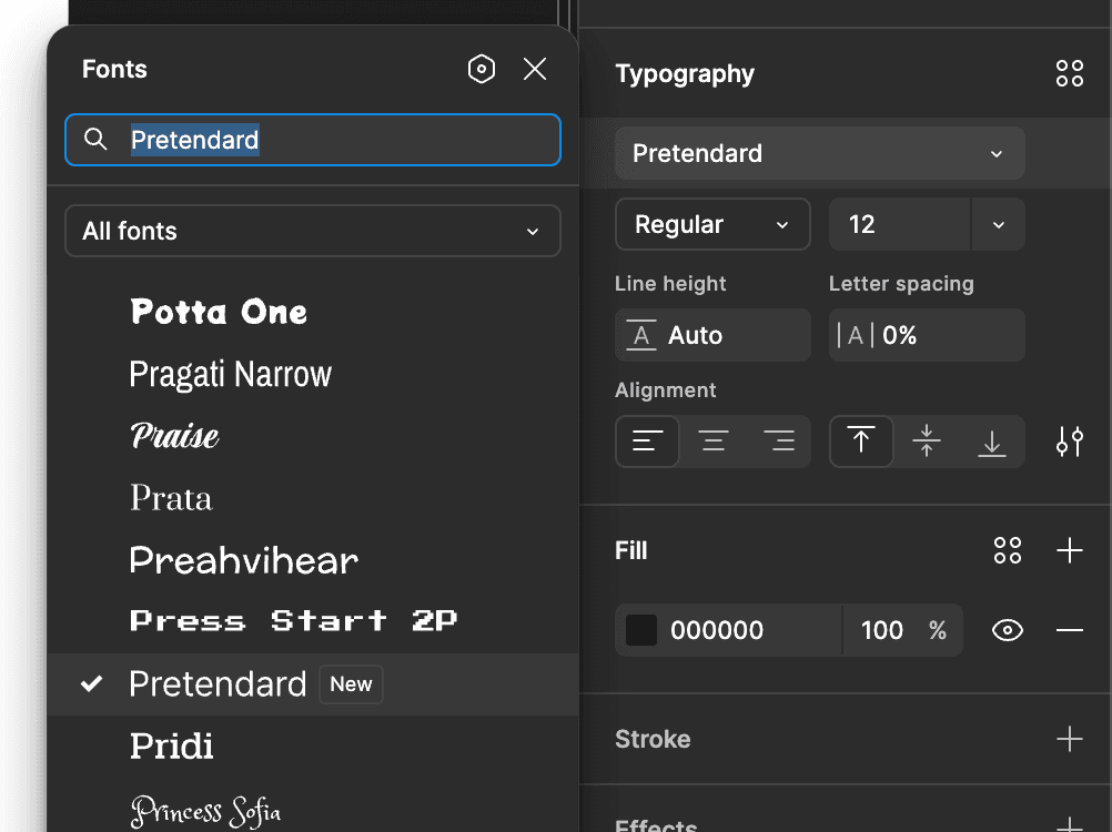 정상적으로 설치된 폰트