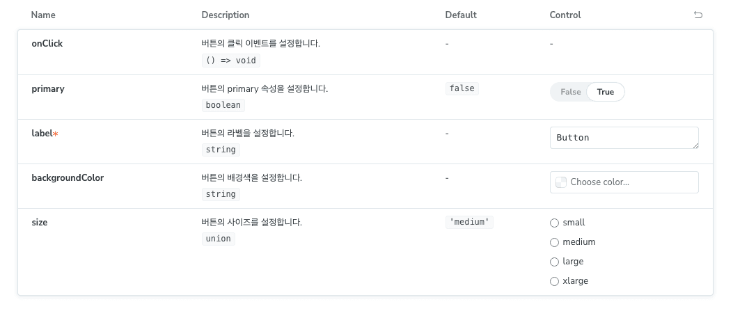 스토리북 Docs 페이지 예시