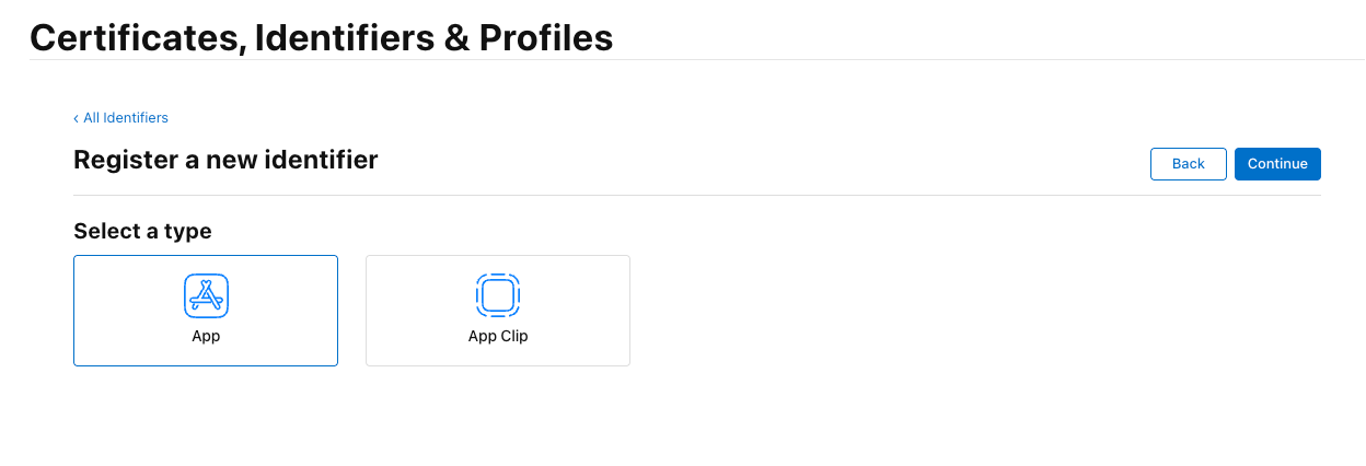 App ID 타입에서 App 선택