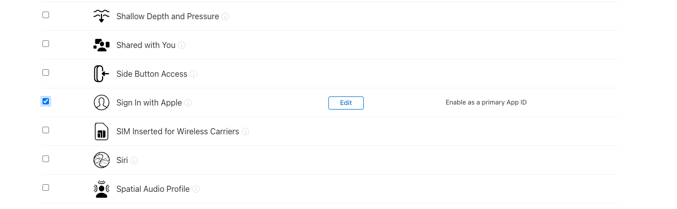 App ID의 Sign in with Apple capability 활성화