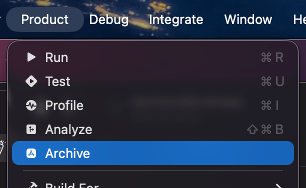 Xcode Archive 메뉴